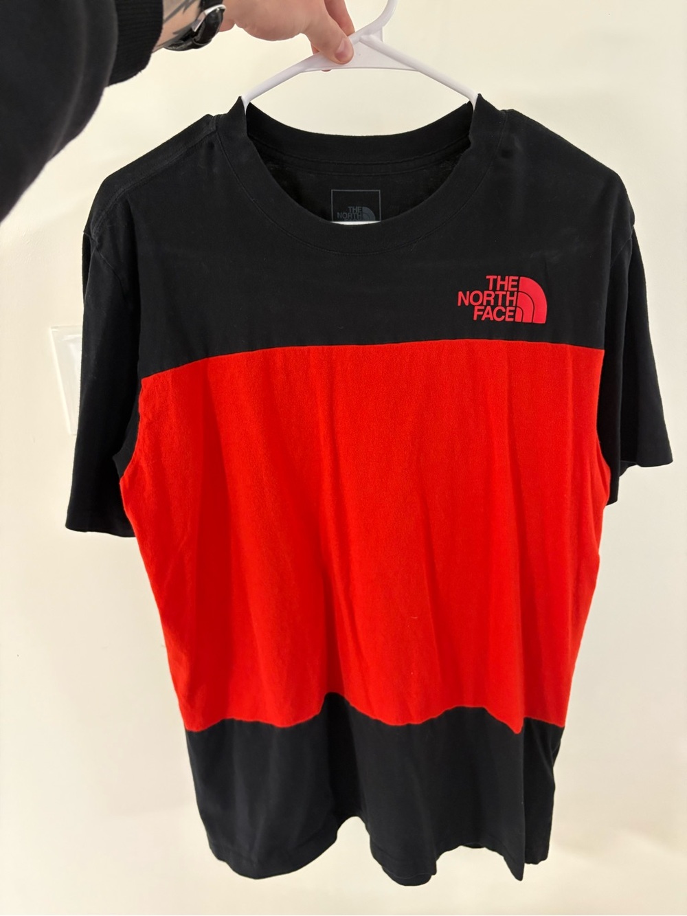 The North Face Black and Red Colorblock Short Sleeve Tee
